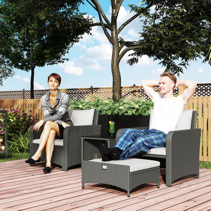 Wicker Patio Conversation Set with 2 Armchairs and 6 Cushions Cream
