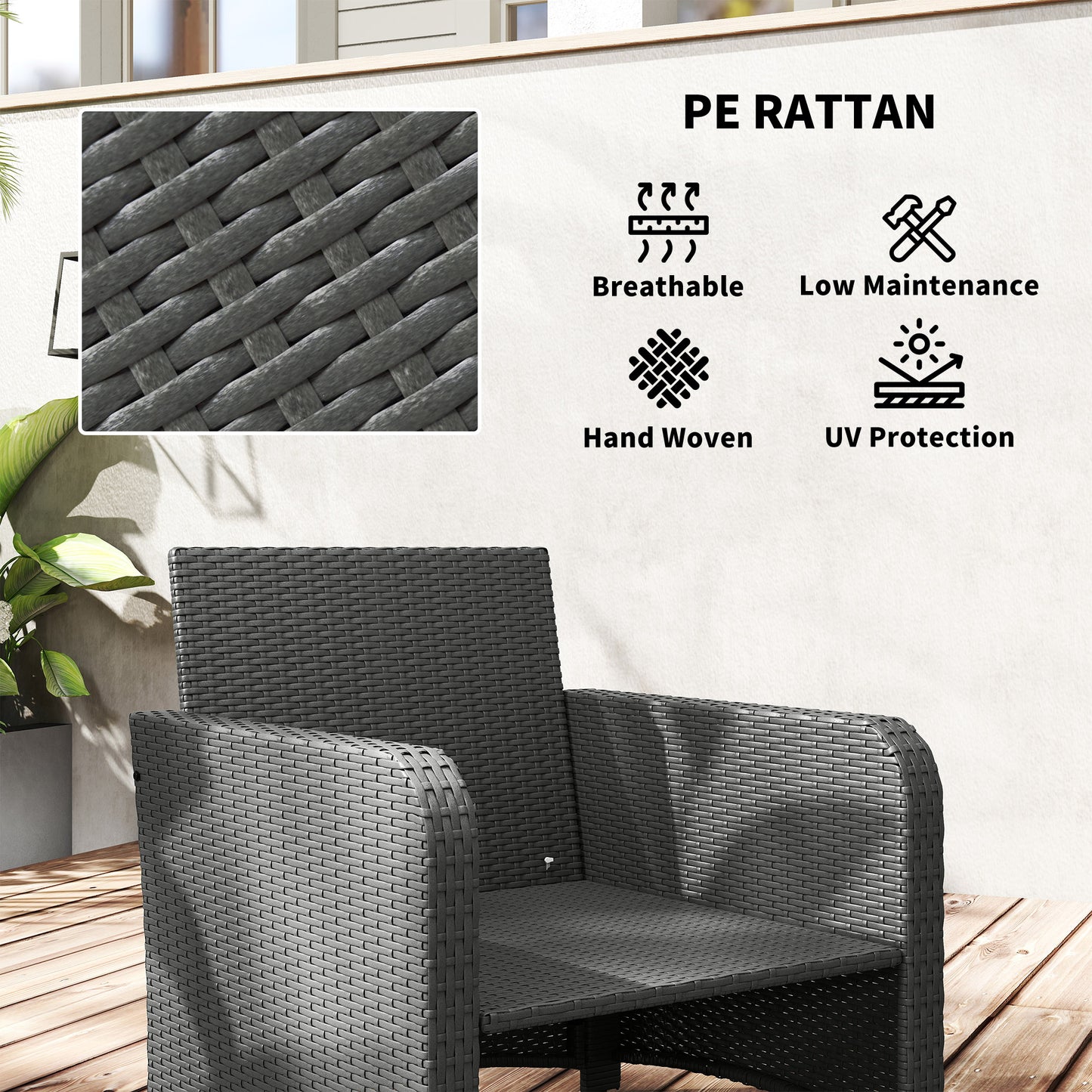 Wicker Patio Conversation Set with 2 Armchairs and 6 Cushions Cream