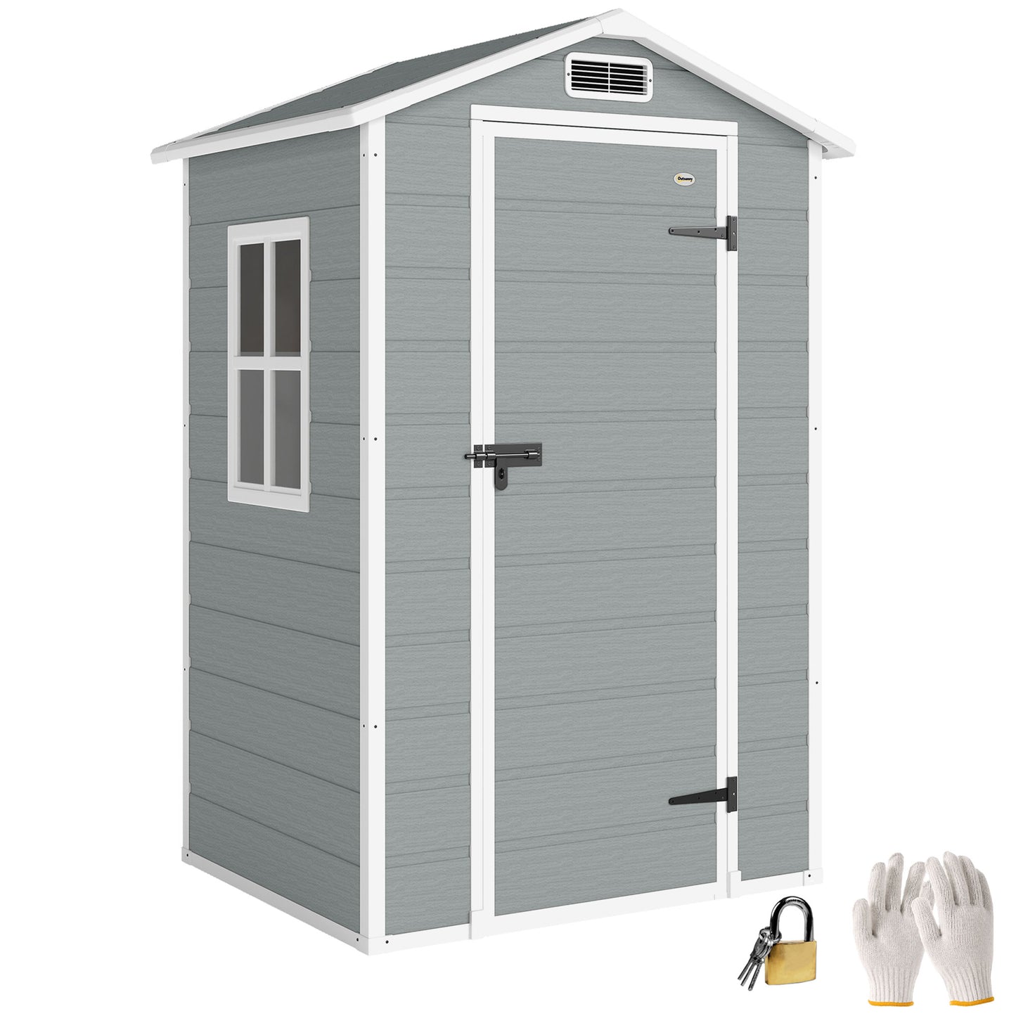 4 x 3 ft Plastic Small Garden Shed with Lockable Door, Light Grey