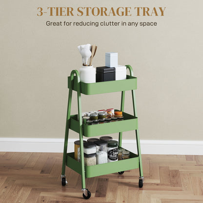 3-Tier Rolling Utility Cart Kitchen Storage Trolley on Wheels Green