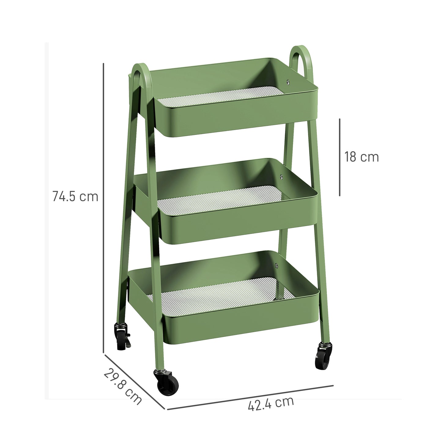 3-Tier Rolling Utility Cart Kitchen Storage Trolley on Wheels Green