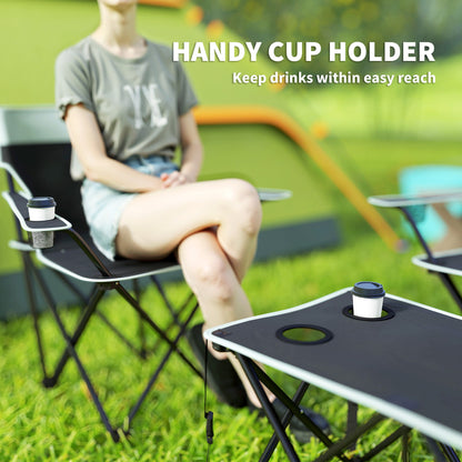 4 Piece Foldable Camping Table and Chairs Set, Grey