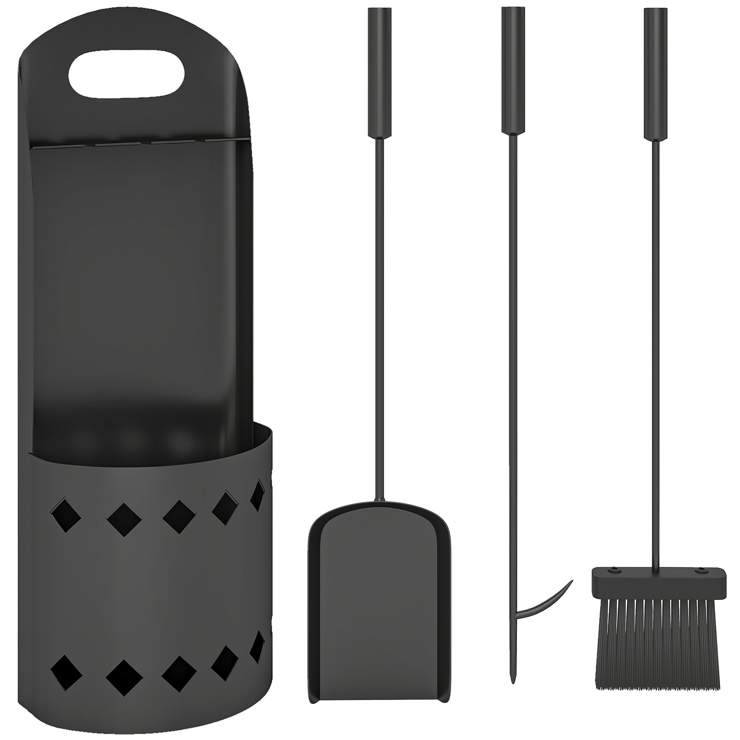 4 Pieces Fireplace Companion Set, Metal Fireplace Accessories Fireside Companion Set with Broom, Shovel, Poker, Bucket, Black