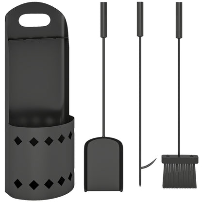 4 Pieces Fireplace Companion Set, Metal Fireplace Accessories Fireside Companion Set with Broom, Shovel, Poker, Bucket, Black