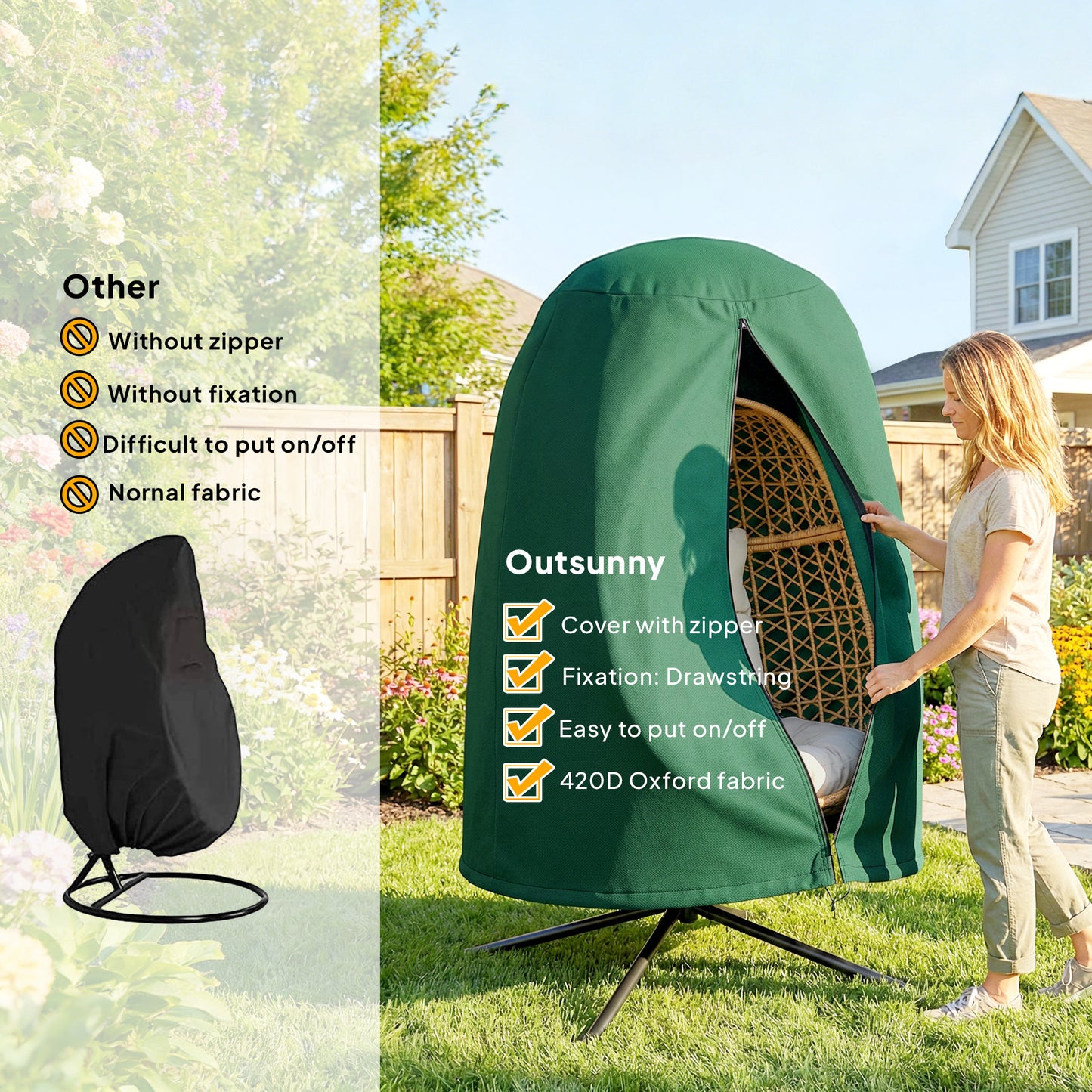 Hanging Egg Chair Cover Garden Swing Chair Cover Waterproof, Green