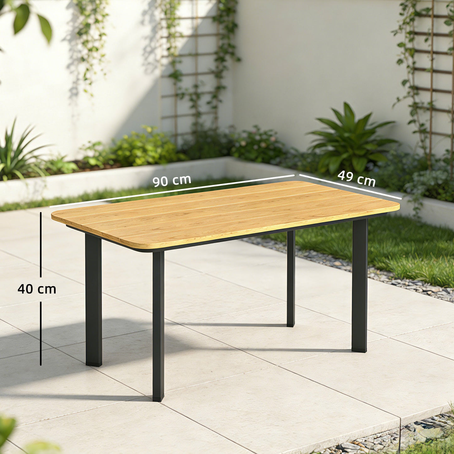 Outdoor Coffee Table, Garden Table with Slatted WPC Top, Brown