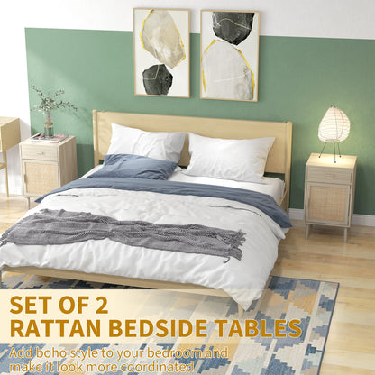 Bedside Tables Set of 2 with Drawer Cabinet Adjustable Shelf Natural