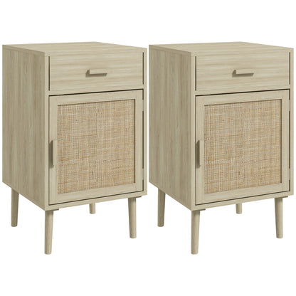 Bedside Tables Set of 2 with Drawer Cabinet Adjustable Shelf Natural