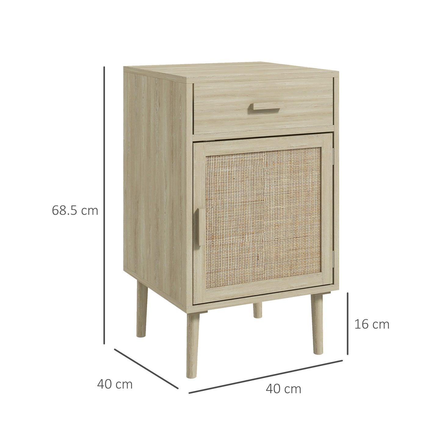 Bedside Tables Set of 2 with Drawer Cabinet Adjustable Shelf Natural