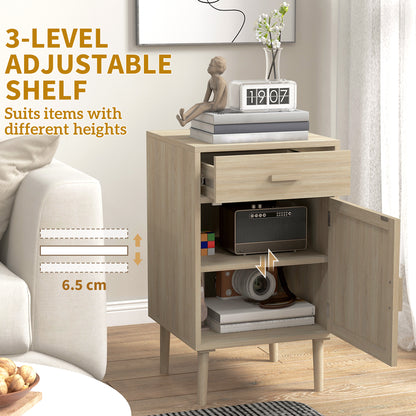 Bedside Tables Set of 2 with Drawer Cabinet Adjustable Shelf Natural
