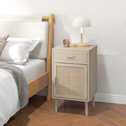 Bedside Tables Set of 2 with Drawer Cabinet Adjustable Shelf Natural