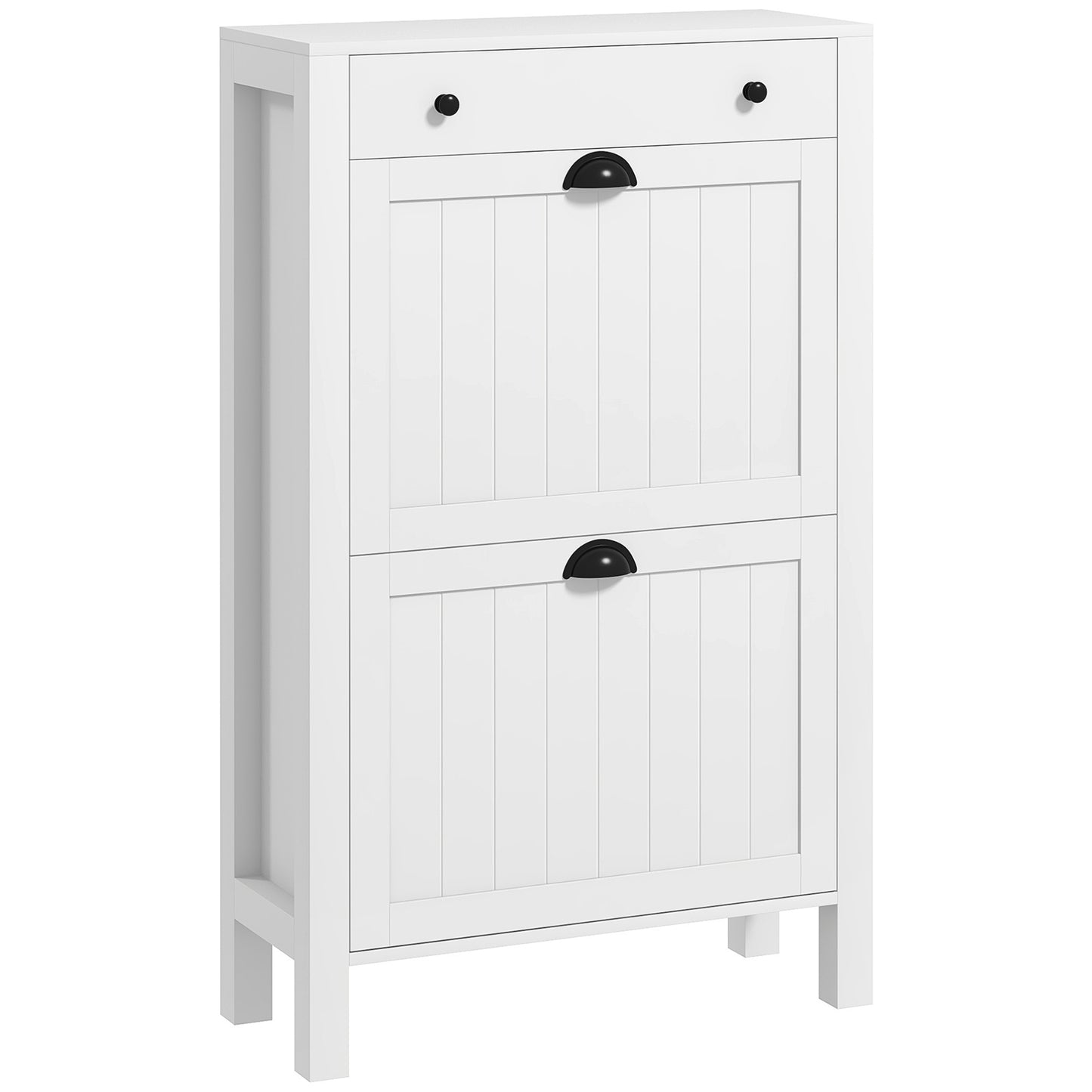 Narrow Shoe Cabinet with 2 Flip Drawers and Top Drawer, White