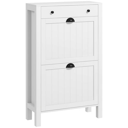 Narrow Shoe Cabinet with 2 Flip Drawers and Top Drawer, White