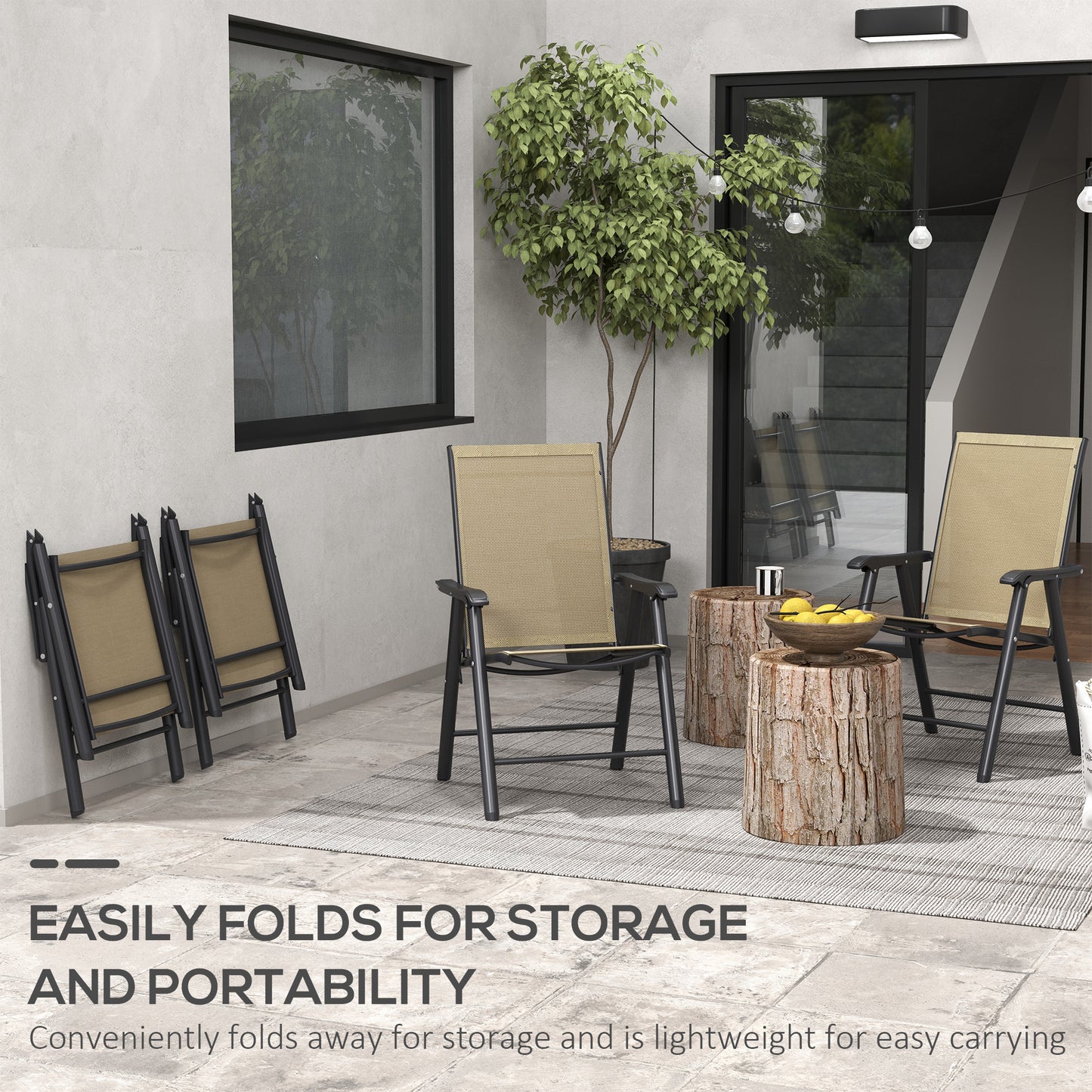 4-PCS Garden Armchairs Outdoor Patio Folding Furniture Light Brown