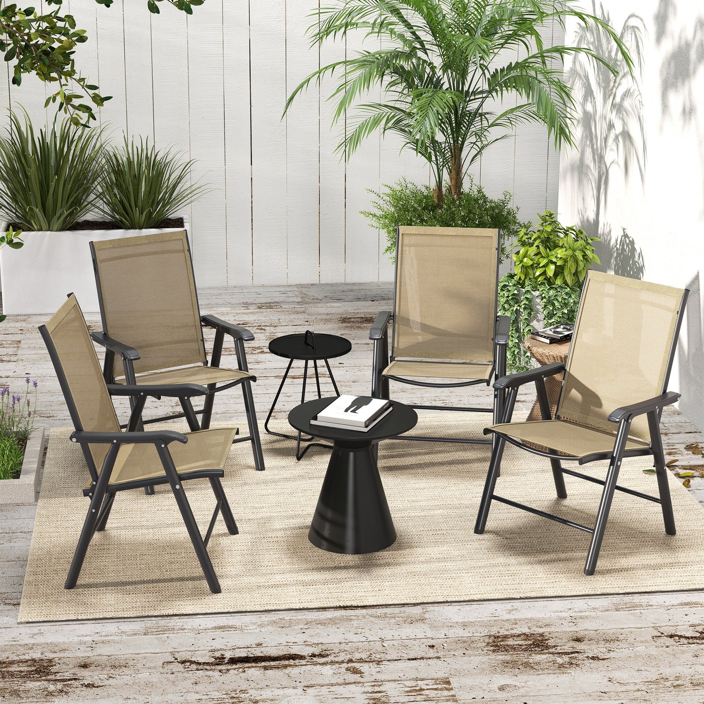 4-PCS Garden Armchairs Outdoor Patio Folding Furniture Light Brown