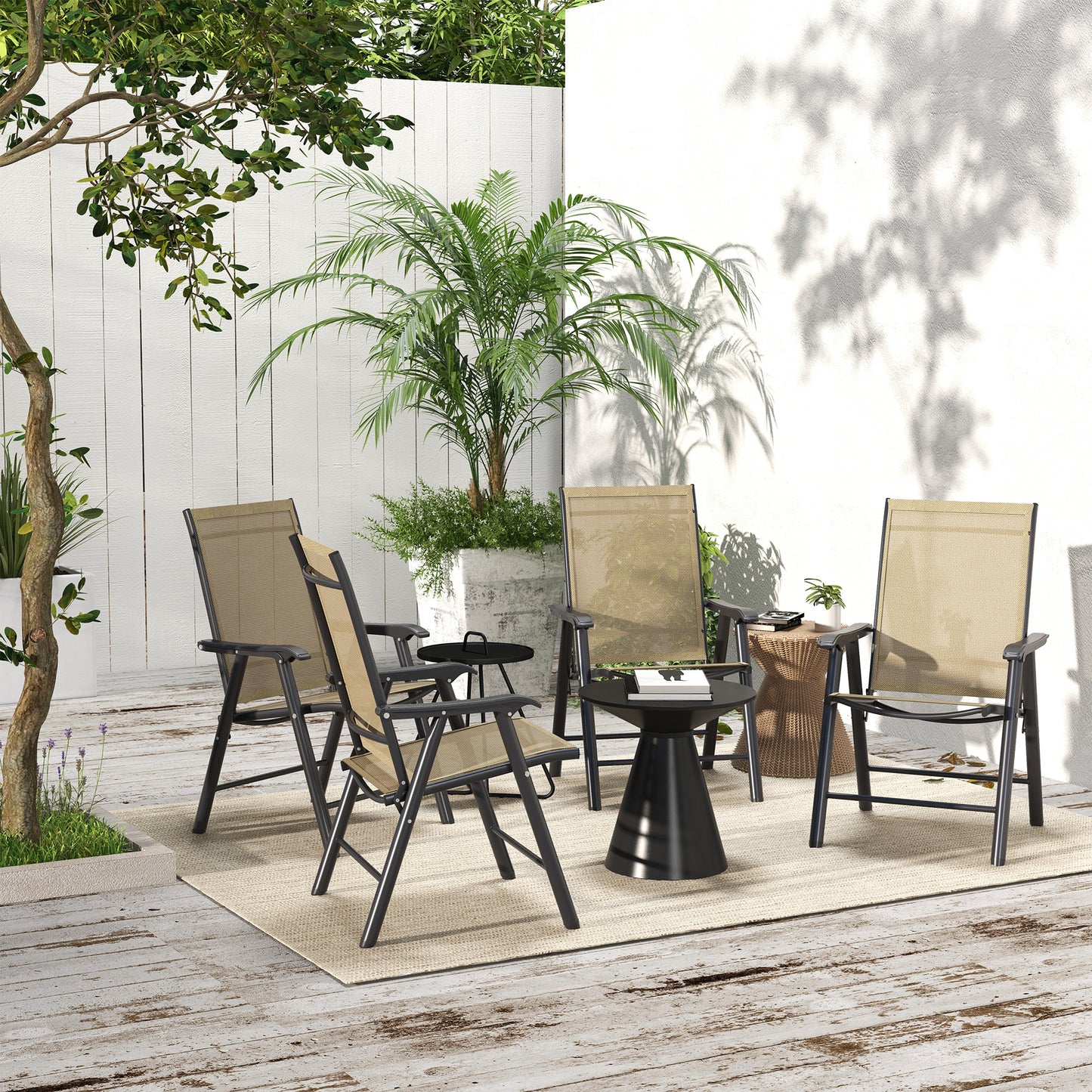 4-PCS Garden Armchairs Outdoor Patio Folding Furniture Light Brown