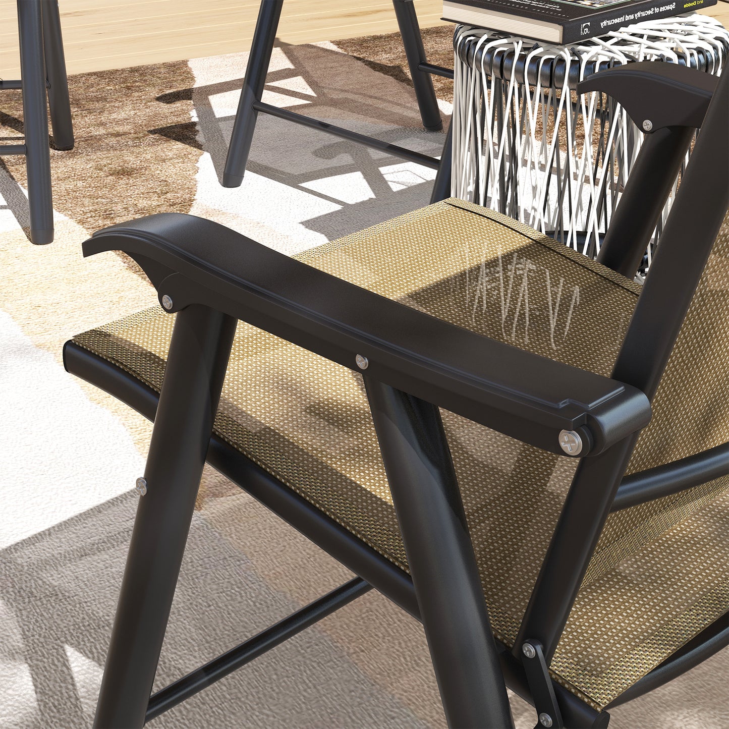 4-PCS Garden Armchairs Outdoor Patio Folding Furniture Light Brown