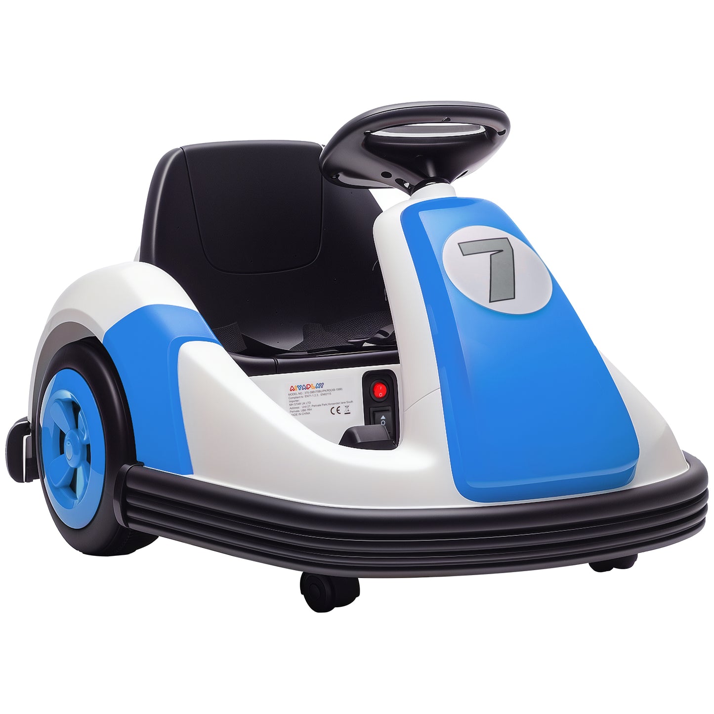 Kids Bumper Car with Game-Inspired Design and Oversized Wheels, 360-Degree Spin Electric Ride on Toy, Dual Motors, Music and Horn for Toddlers, Bumper Car for Kids Ages 37-96 Months, Blue