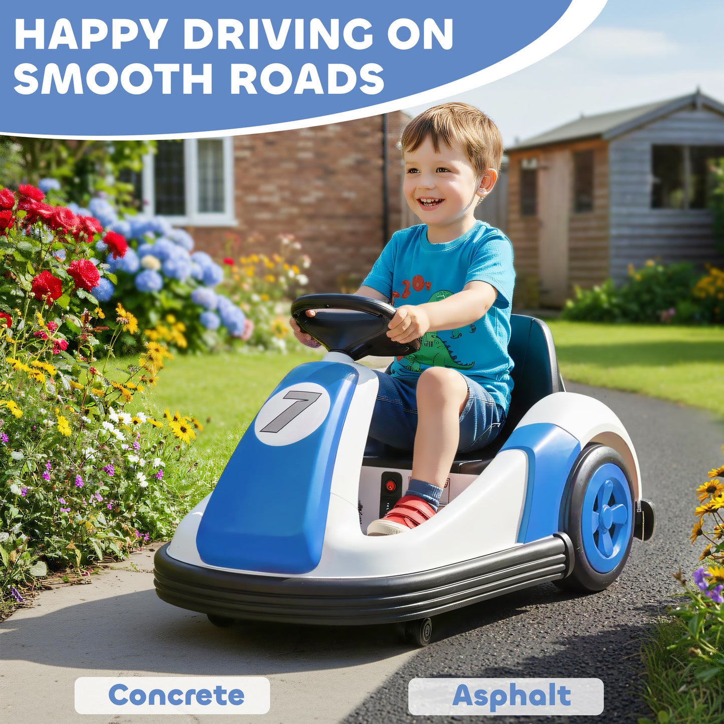 Kids Bumper Car with Game-Inspired Design and Oversized Wheels, 360-Degree Spin Electric Ride on Toy, Dual Motors, Music and Horn for Toddlers, Bumper Car for Kids Ages 37-96 Months, Blue