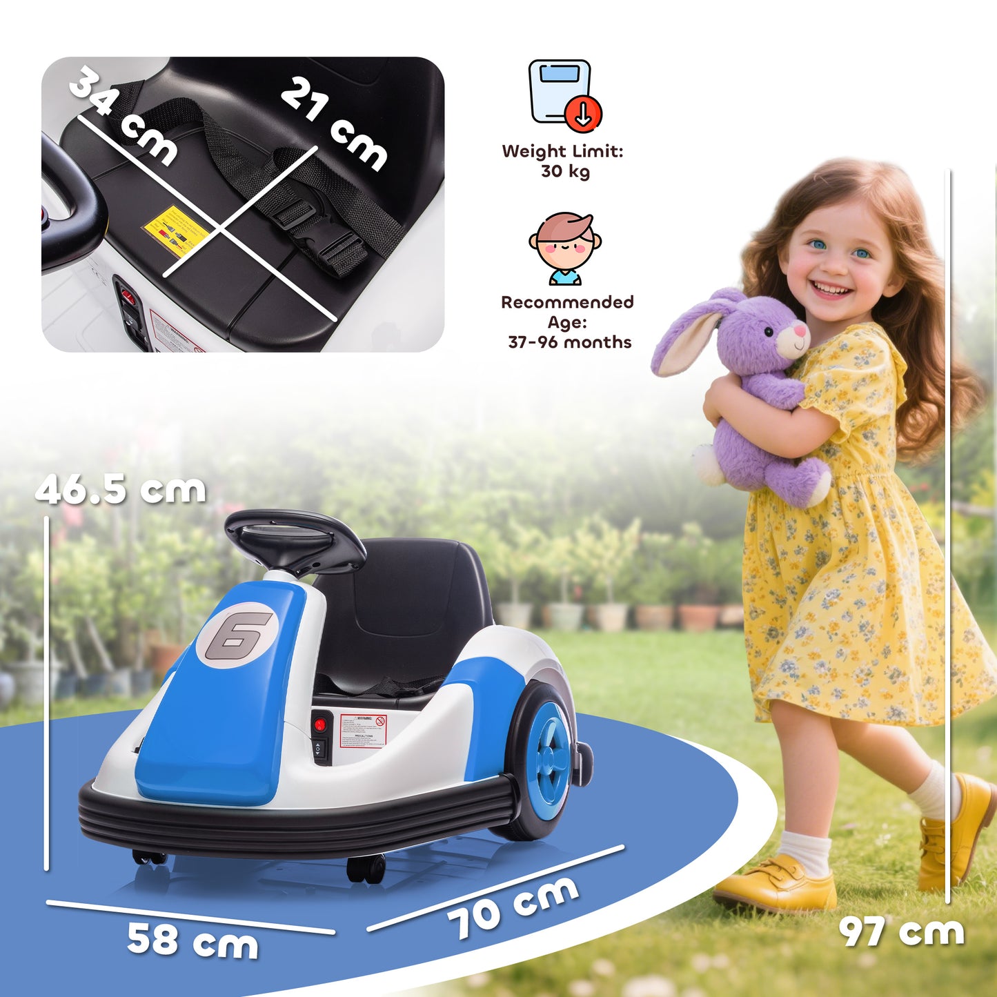 Kids Bumper Car with Game-Inspired Design and Oversized Wheels, 360-Degree Spin Electric Ride on Toy, Dual Motors, Music and Horn for Toddlers, Bumper Car for Kids Ages 37-96 Months, Blue