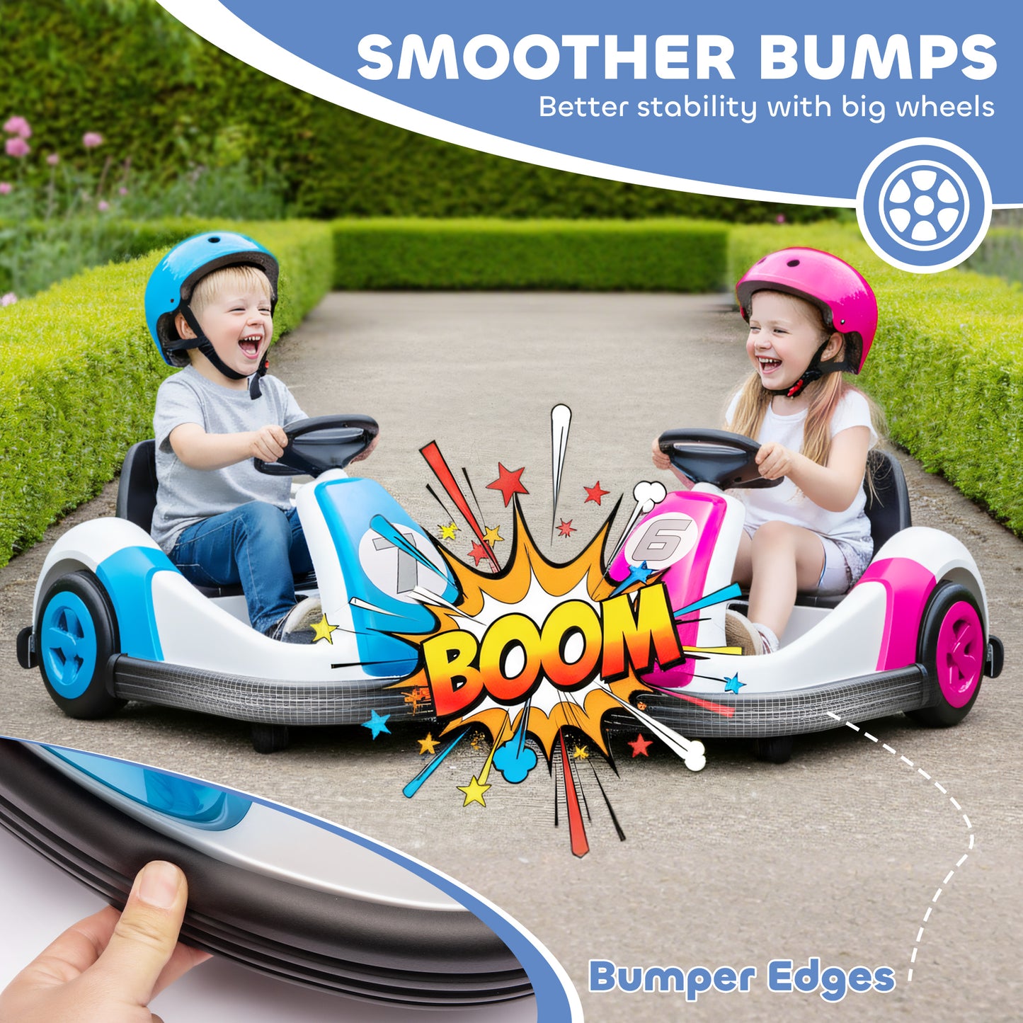 Kids Bumper Car with Game-Inspired Design and Oversized Wheels, 360-Degree Spin Electric Ride on Toy, Dual Motors, Music and Horn for Toddlers, Bumper Car for Kids Ages 37-96 Months, Blue