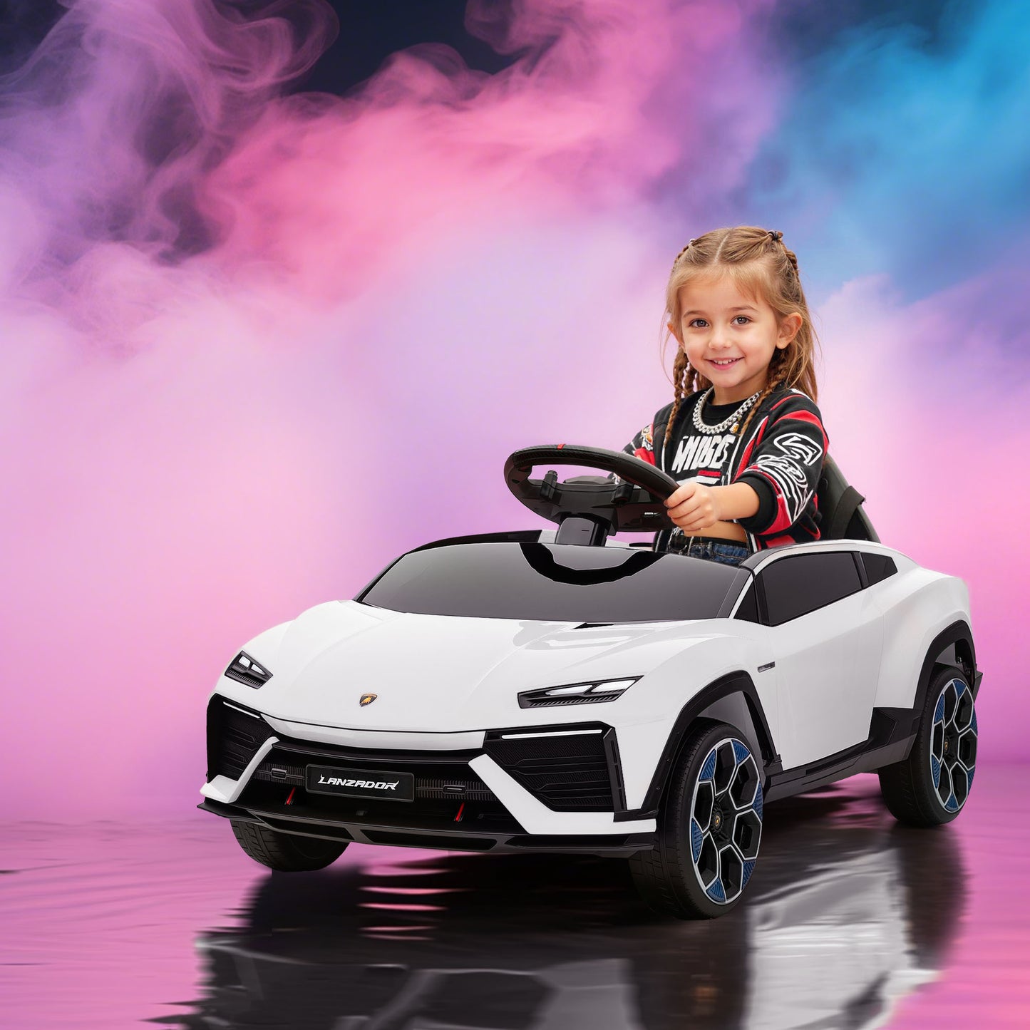 Licensed Lamborghini Electric Ride On Car with Suspension, White