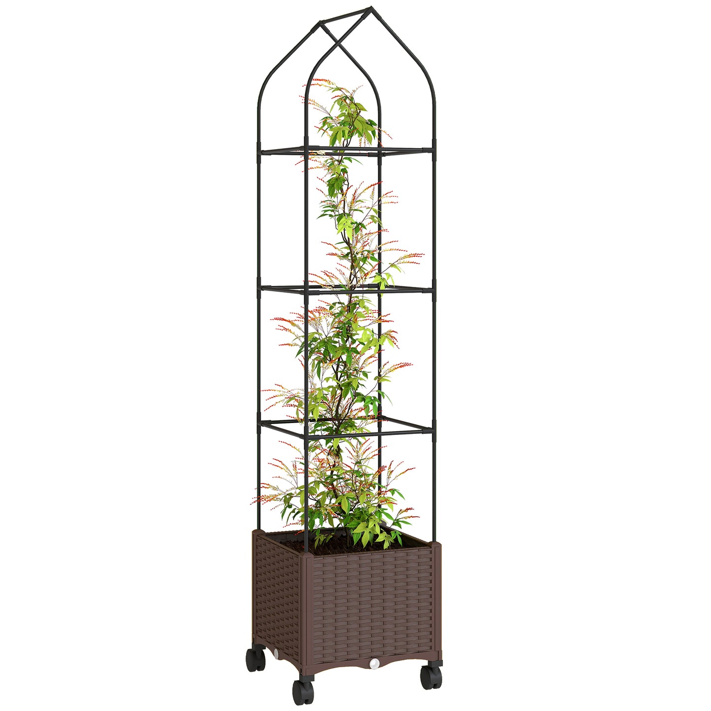 Raised Garden Bed Tomato Cage with Trellis, Drainage Holes, Brown