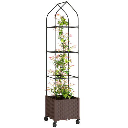Raised Garden Bed Tomato Cage with Trellis, Drainage Holes, Brown
