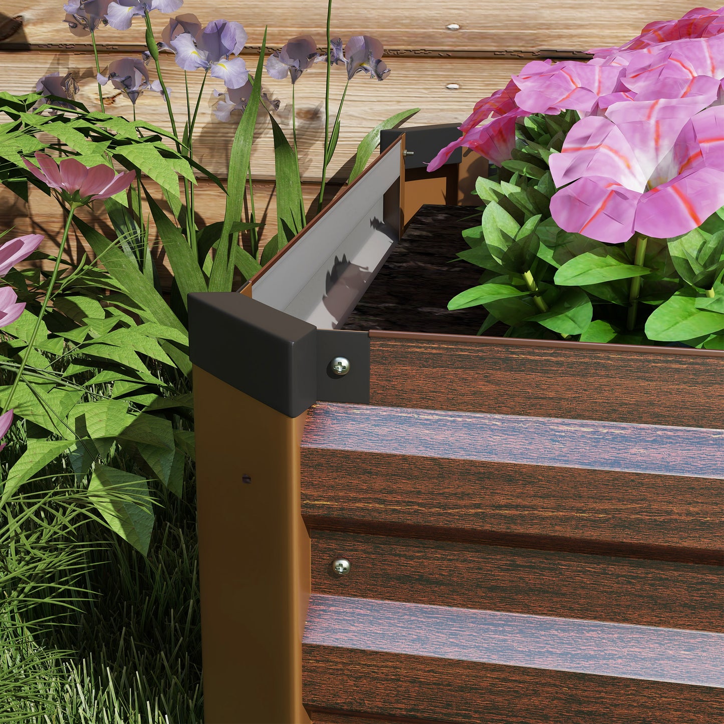 Galvanised Raised Bed for Garden, Outdoor Elevated Planter Box, Brown