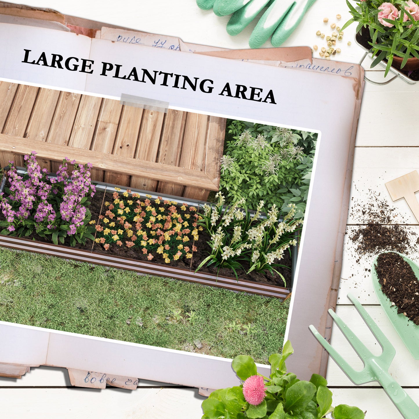 Galvanised Raised Bed for Garden, Outdoor Elevated Planter Box, Brown