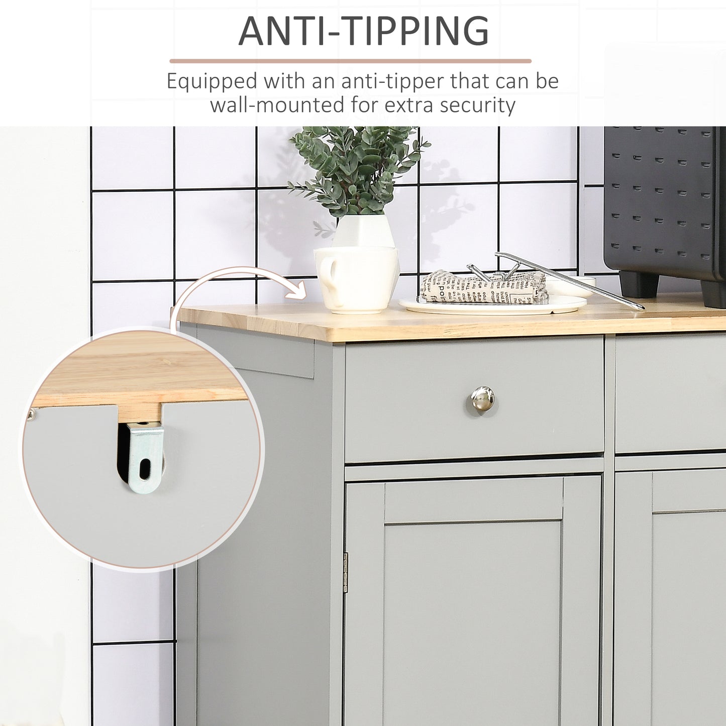 Sideboard Buffet Cabinet with Storage Cabinets and Drawers Grey