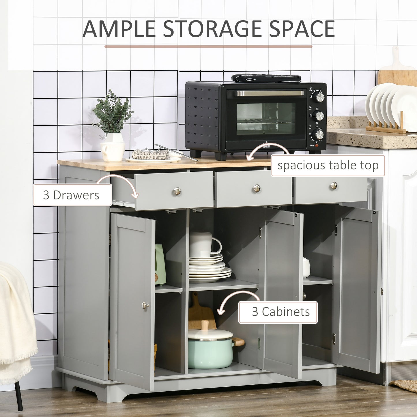 Sideboard Buffet Cabinet with Storage Cabinets and Drawers Grey