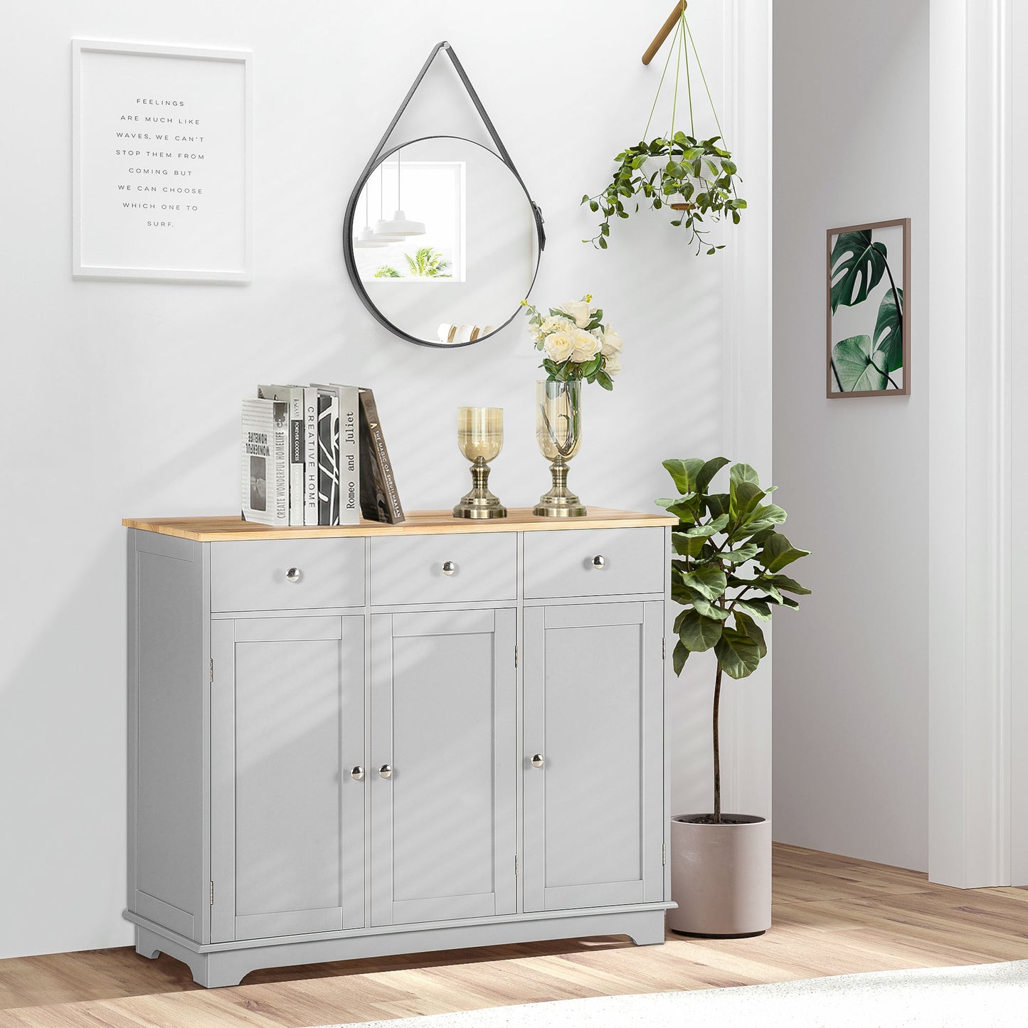 Sideboard Buffet Cabinet with Storage Cabinets and Drawers Grey