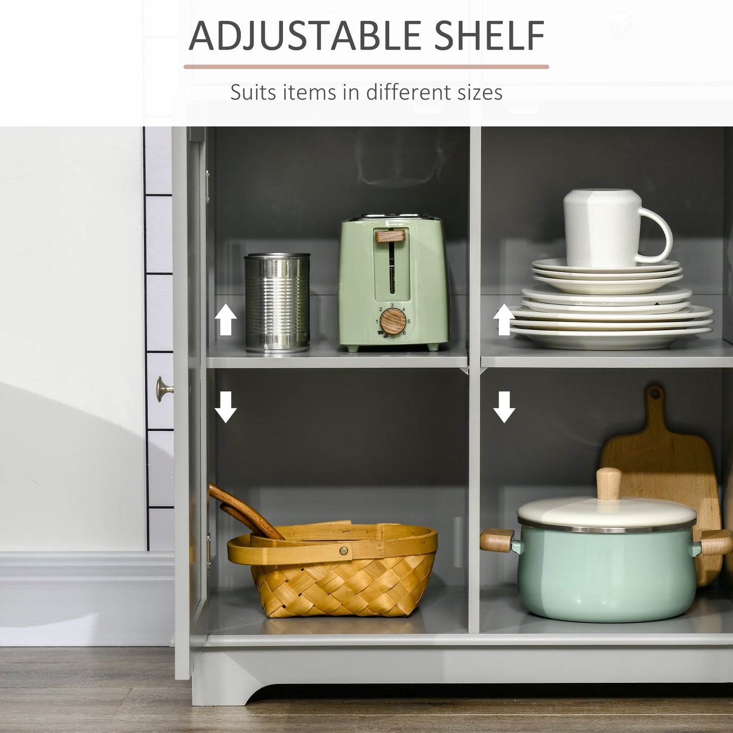 Sideboard Buffet Cabinet with Storage Cabinets and Drawers Grey