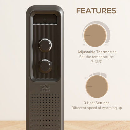 Oil Filled Radiator Portable Heater W/ 11 Fin, 3 Heat Settings, Grey