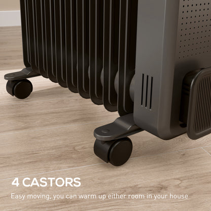 Oil Filled Radiator Portable Heater W/ 11 Fin, 3 Heat Settings, Grey