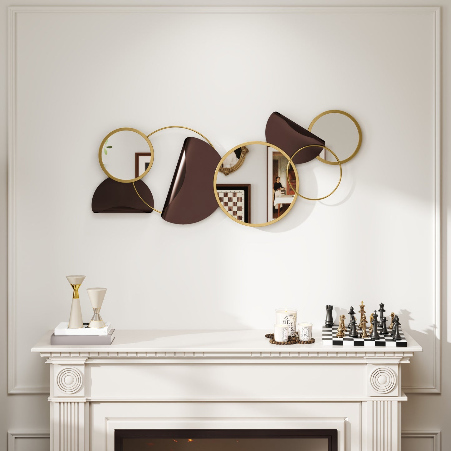 Metal Wall Art, Decorative Mirror Decor for Living Room, Gold Tone