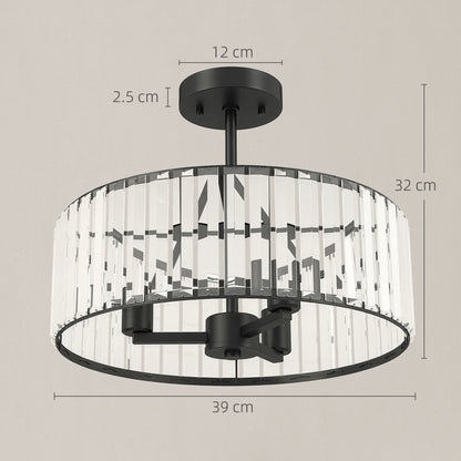 Semi Flush Mount Modern Crystal Chandelier Ceiling Light, Black