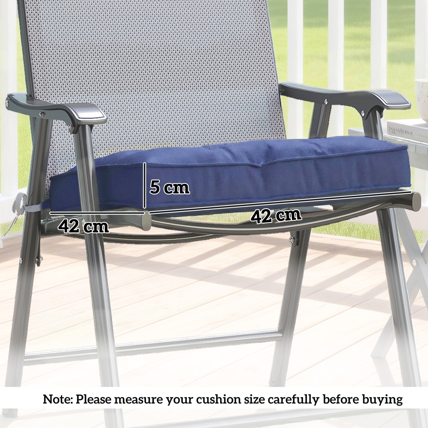 42 x 42cm Replacement Garden Seat Cushion Pad with Ties, Dark Blue