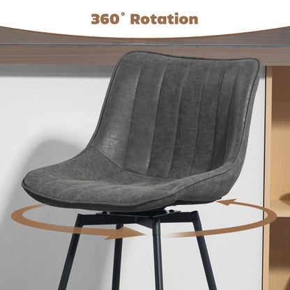 Swivel Bar Stools Set of 2, PU Leather Upholstered Bar Chairs, Grey
