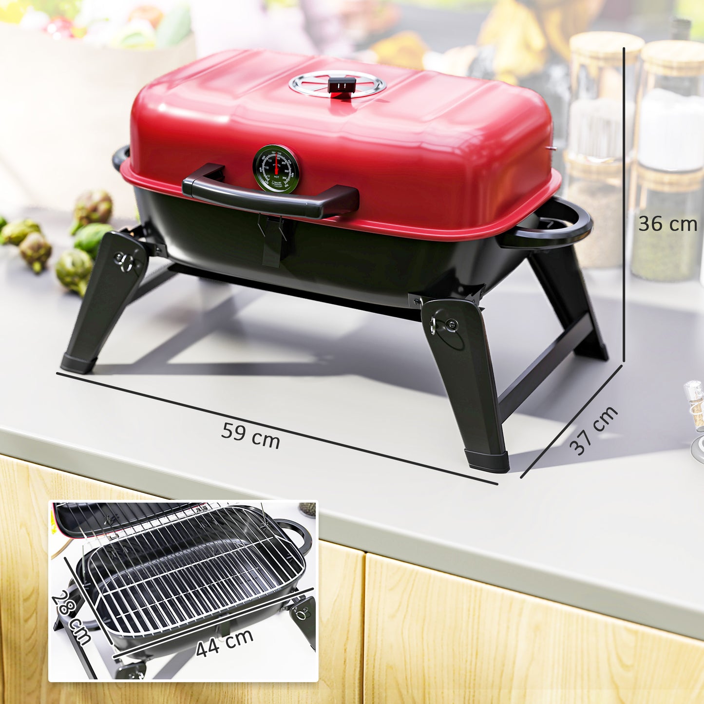 Folding Charcoal Barbecue Grill, Portable BBQ for Camping, Red