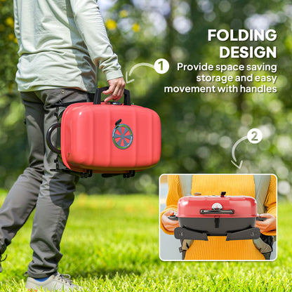 Folding Charcoal Barbecue Grill, Portable BBQ for Camping, Red