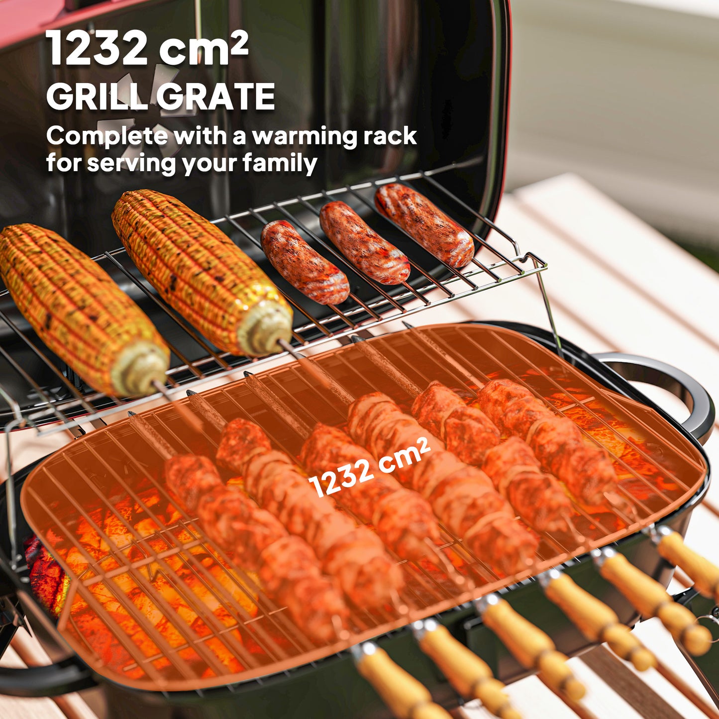 Folding Charcoal Barbecue Grill, Portable BBQ for Camping, Red