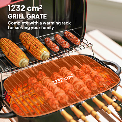 Folding Charcoal Barbecue Grill, Portable BBQ for Camping, Red