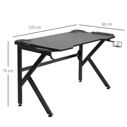 Spacious Gaming Desk Home Racing w/ Steel Frame Cup Headphone Holder Hook