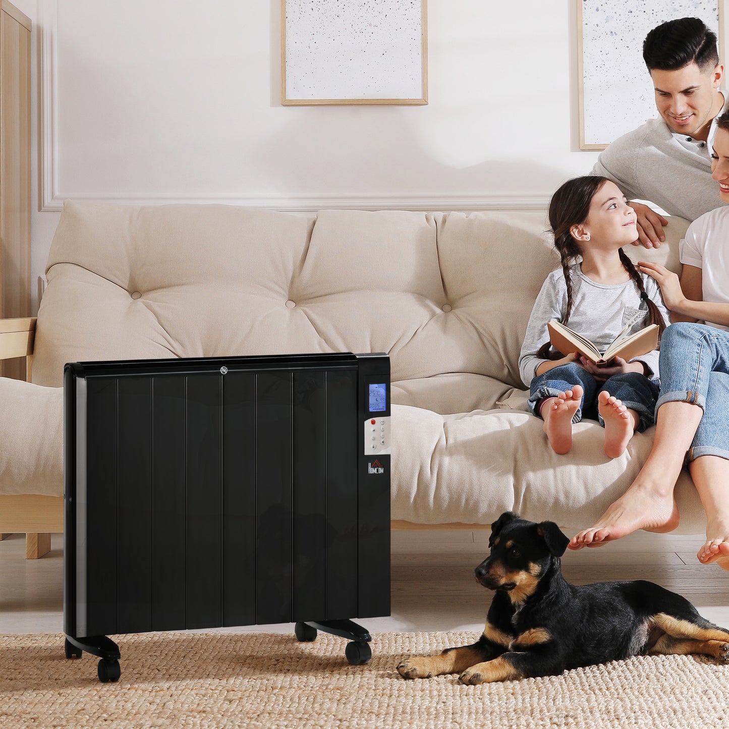 Convector Radiator Heater, Quiet Panel Heater, Freestanding or Wall-mounted Portable Electric Heater with Window Opening Detection Black