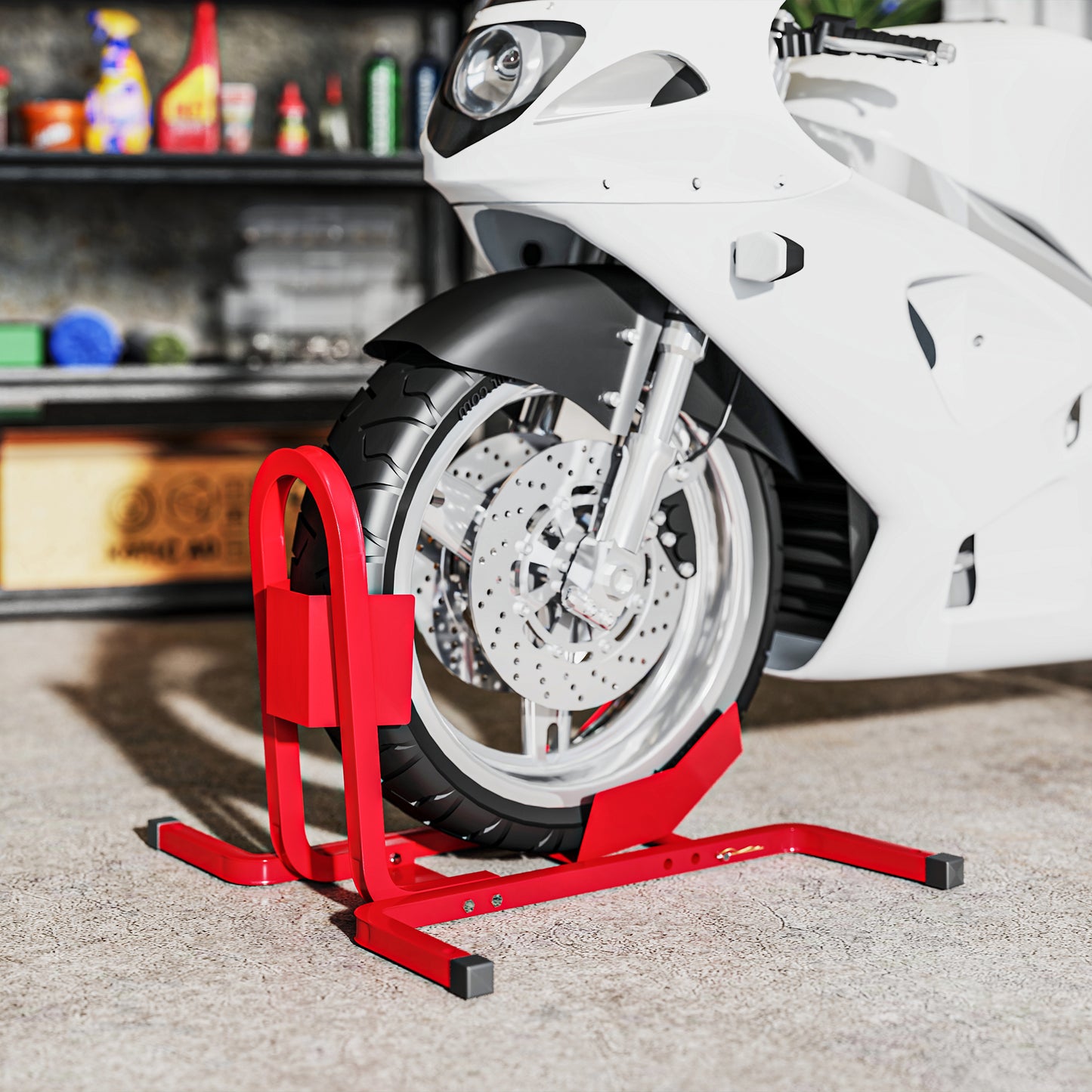 Adjustable Motorcycle Wheel Chock Motorbike Holder with Metal Frame