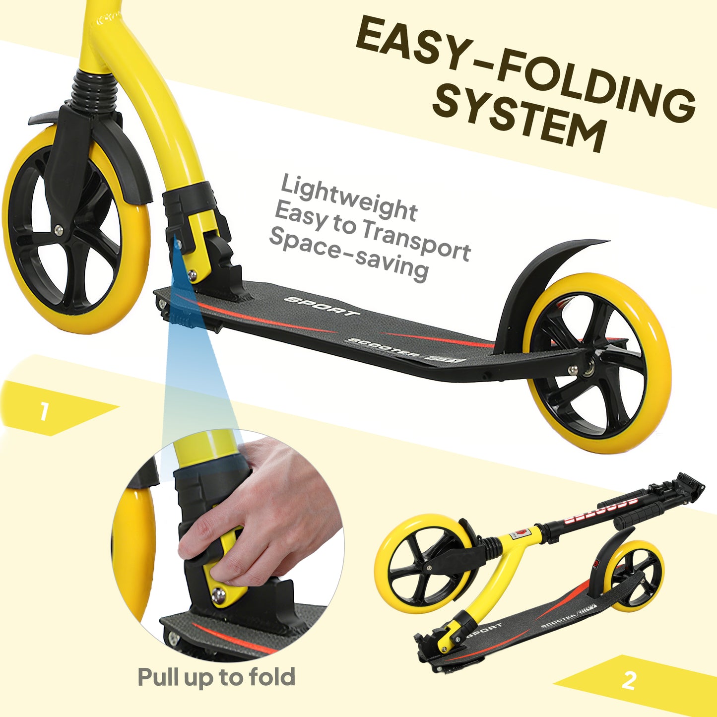 Teens Adult Kick Scooter Foldable Adjust Aluminium For 14+ Yellow