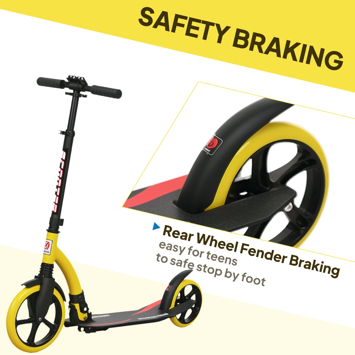 Teens Adult Kick Scooter Foldable Adjust Aluminium For 14+ Yellow