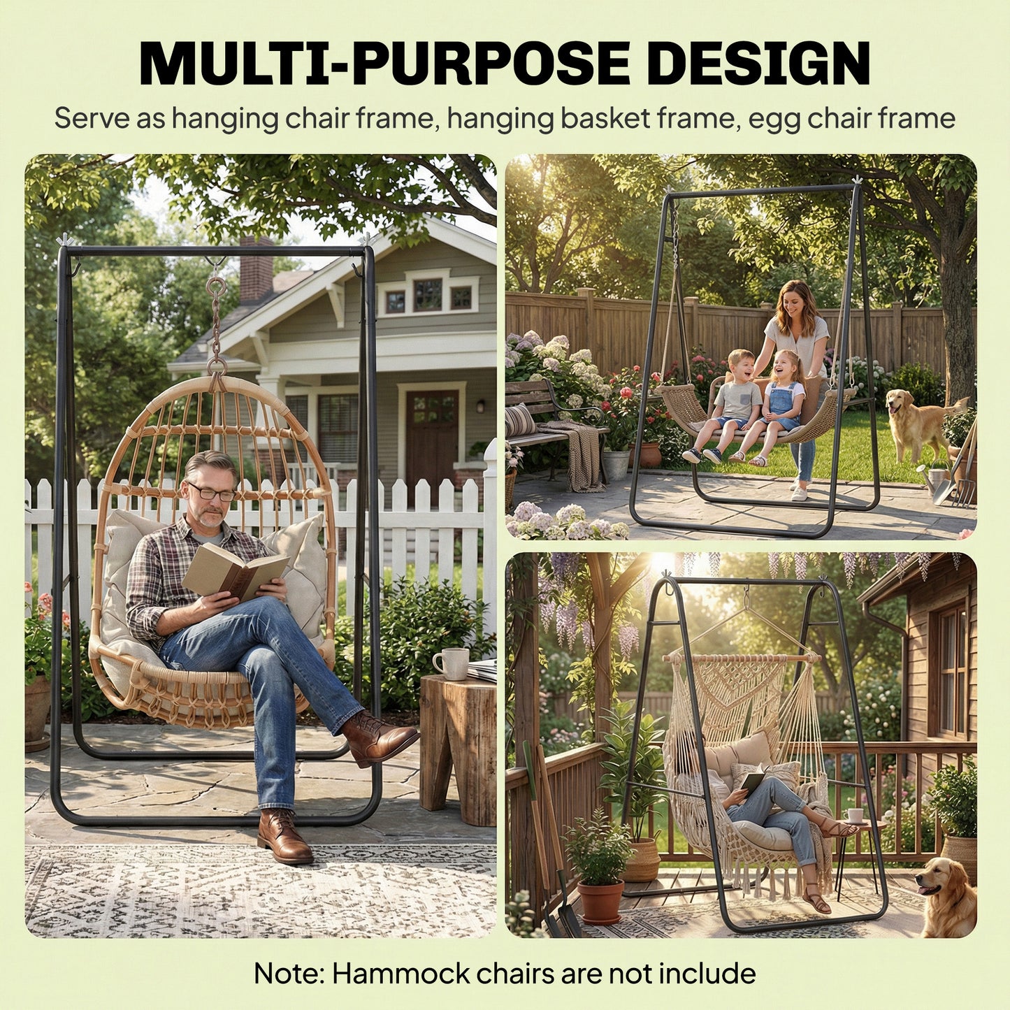 Hammock Chair Stand Only, Hanging Chair Stand, 150 KG Load, Black